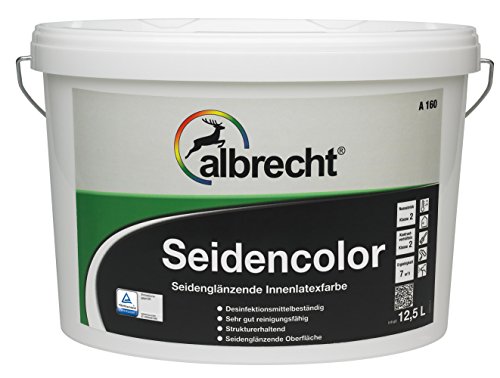 Albrecht Seidencolor A 160 weiß seidenglänzend 2,5 liter Latexfarbe mit sehr guter Reinigungsfähigkeit,hervorragende Verarbeitung,Eigenschaften und Deckvermögen, von Albrecht