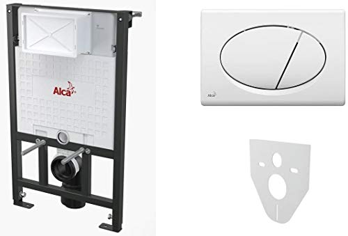 WC Vorwandelement für Trockenbau 100 cm inklusive Betätigungsplatte Weiss Oval Unterputzspülkasten Spülkasten Wand WC hängend inkl. Betätigungsplatte von Alcaplast