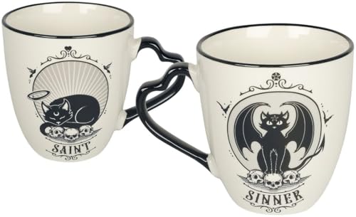 Alchemy England Saint und Sinner Becher-Set Unisex Tassen-Set schwarz/weiß Porzellan Gothic, Katzen von Alchemy