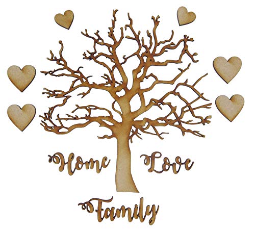 Alchemy Engraving Limited Stammbaum-Bastelset aus Eichenholz mit den Worten "Family", Love" und "Home", inklusive Namensschild in Herzform, komplettes Set von Alchemy Engraving