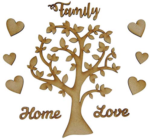 Alchemy Engraving Limited Rustikales Holz-Stammbaum-Bastelset mit den Worten "Family", Love" und "Home", inklusive Namensschild in Herzform, komplettes Set von Alchemy Engraving