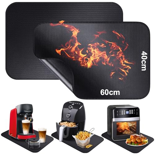 Feuerfeste Unterlage 2 Stück, Glasfasersilikon-Feuerschutzmatte für Tischplatte, Hitzebeständige Matte für Luftfritteuse Kaffeemaschine Mikrowelle, Anti-Rutsch Wasserdichte 40 x 60 cm, Schwarz Feuerfeste Unterlage 2 Stück, Glasfasersilikon-Feuerschutzmatte für Tischplatte, Hitzebeständige Matte für Luftfritteuse Kaffeemaschine Mikrowelle, Anti-Rutsch Wasserdichte 40 x 60 cm, Schwarz von Alckijy