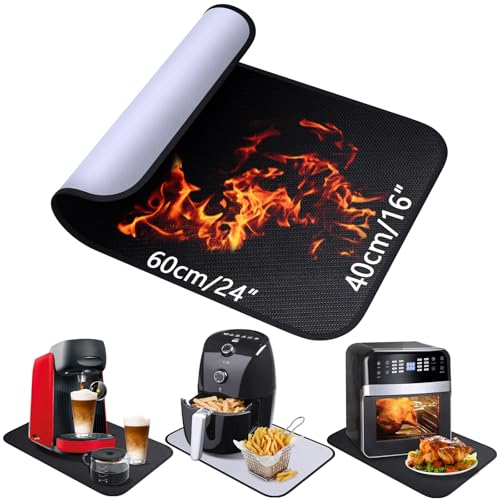 Feuerfeste Unterlage | Glasfasersilikon-Feuerschutzmatte für Tischplatte | Hitzebeständige Matte für Luftfritteuse Kaffeemaschine Mikrowelle | Anti-Rutsch Wasserdichte (40 x 60 cm, Schwarz & Grau) von Alckijy