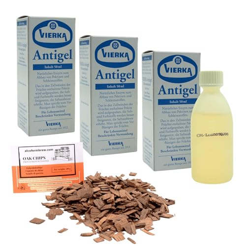 3 x Pectolytic Enzyme Antigel 50ml + Eichenchips, Vierka, Anti-Geliermittel, Enzym für Obst- und Mostwein von AlcoFermBrew