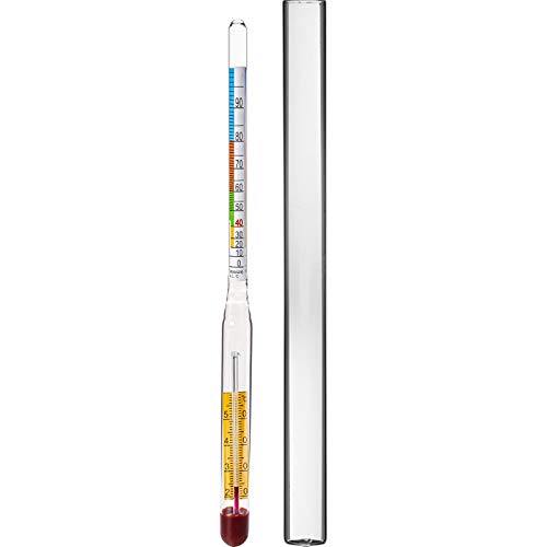 ALKOHOLMETER + MESSZYLINDER aus GLAS + THERMOMETER 0-100% vol. – Alkoholmessgerät Senkwaage Wodka Meter Dichtemesser Hooch Selbst Gebrautes Bier von AlcoFermBrew