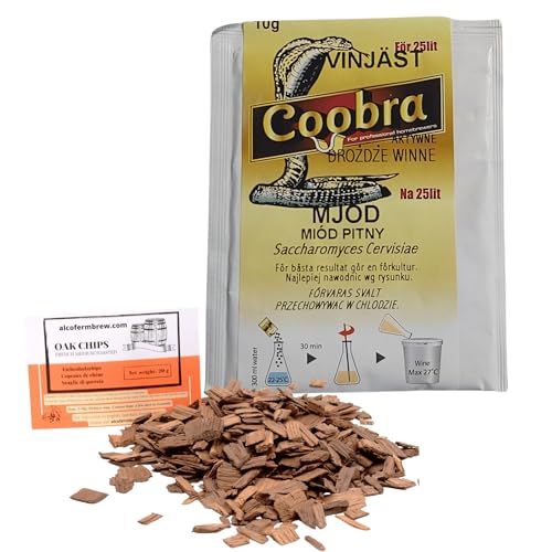 AlcoFermBrew Trocken Methefe - 10g/25L + Eichenholzchips - Honigwein hefe | Metwein | Weinhefe | Hefe Weißwein und Rotwein Naturhefe. von AlcoFermBrew