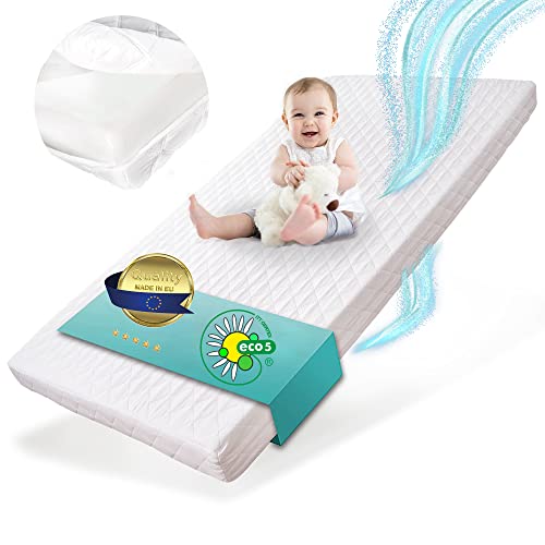 Alcube® Babymatratze 60x120 aus stabilem Schaumstoff mit waschbarem Bezug bei 60°C - Kindermatratze 120x60 für Gitterbett - kombinierbar mit Nässeschutz und Spannbettlaken von Alcube