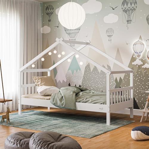 Alcube® Helia Kinderbett 80x160 in weiß I stabiles Hausbett mit Rolllattenrost aus zertifiziertem Massivholz I erhältlich mit Schubladen I kombinierbar mit Matratze, Deko oder extra Rausfallschutz von Alcube