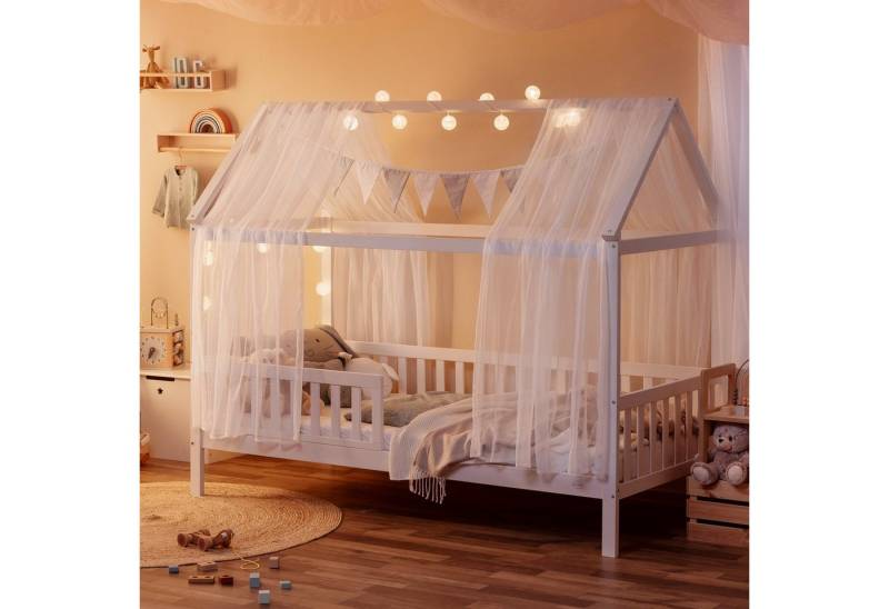 Alcube Betthimmel HAUSBETT DEKO SET für 80x160 I 90x200 (SET, Baldachin, Wimpel und Lichterkette für Hausbetten), für Jungen Mädchen Deko für Himmelbett Kinderzimmer Schlafzimmer von Alcube