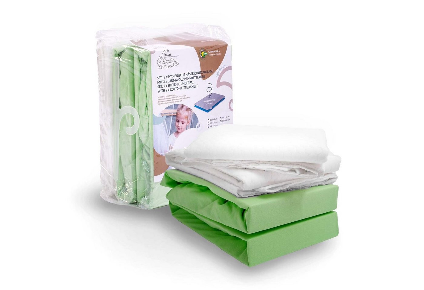 Alcube Spannbettlaken 4-tlg. Set Jersey mit matratzenauflage, Baumwolle, (4 Stück), 2er Set aus Matratzenauflage und 2er Set Baumwoll-Spannbettlaken von Alcube
