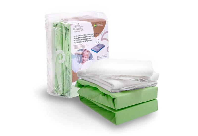 Alcube Spannbettlaken 4-tlg. Set Jersey mit matratzenauflage, Baumwolle, (4 Stück), 2er Set aus Matratzenauflage und 2er Set Baumwoll-Spannbettlaken von Alcube