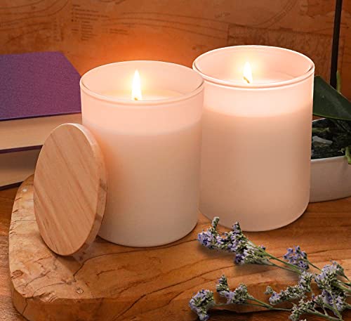 Bruchsichere Duftkerze im weißen Glas, groß, mit Lavendel & Geranium zur Entspannung, mit bis zu 50 Stunden Brenndauer, Einzeln oder als Set, Geschenkset (Lavendel & Geranie - 2er-Set) von Alcube