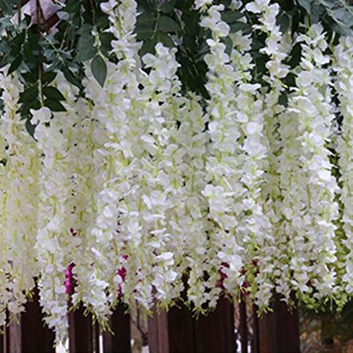 Alkyoneus Kunstblumen, Seidenblumen, Kranz Reben Wisatrie, Hängeblumen für Hochzeit und Gartendeko weiß von Alcyoneus