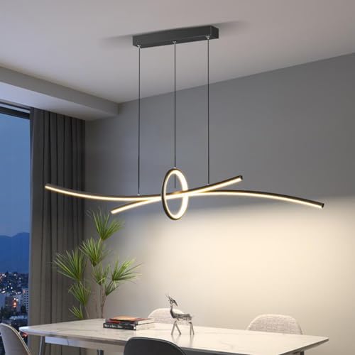 Aleaty 110CM LED Pendelleuchte Moderne Esstisch Kronleuchter Dimmbare Deckenleuchte mit Fernbedienung Hängeleuchte Höhenverstellbar Pendellampe für Wohnzimmer Esstisch Esszimmer (Schwarz) von Aleaty