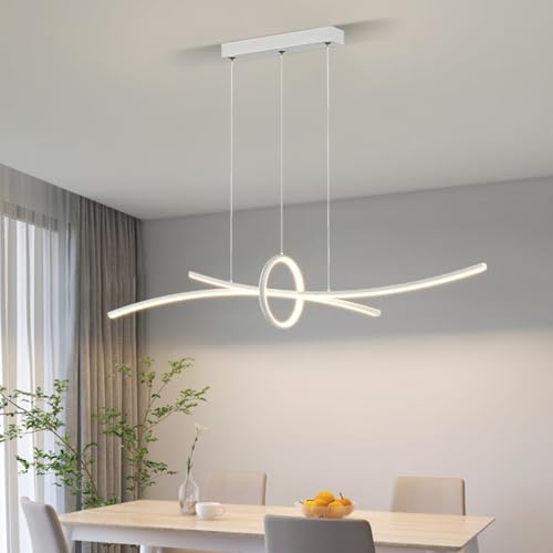Aleaty 110CM LED Pendelleuchte Moderne Esstisch Kronleuchter Dimmbare Deckenleuchte mit Fernbedienung Hängeleuchte Höhenverstellbar Pendellampe für Wohnzimmer Esstisch Esszimmer (Weiß) von Aleaty