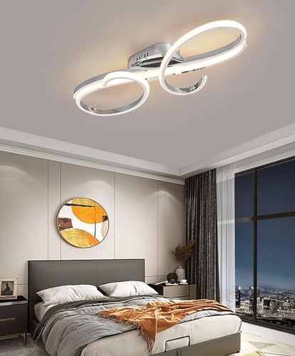 Aleaty Dimmbare LED Deckenleuchte Moderne Wohnzimmerlampe Schlafzimmer Deckenleuchte mit Fernbedienung Innen Design Wohnzimmerlampe Schlafzimmer Esszimmer Decke lampe (Chrom, L60cm) von Aleaty