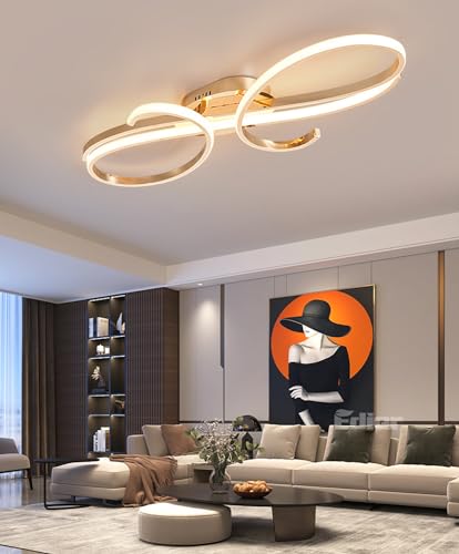 Aleaty Dimmbare LED Deckenleuchte Moderne Wohnzimmerlampe Schlafzimmer Deckenleuchte mit Fernbedienung Innen Design Wohnzimmerlampe Schlafzimmer Esszimmer Decke lampe (Gold, L60cm) von Aleaty