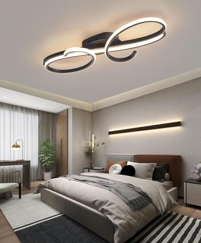 Aleaty Dimmbare LED Deckenleuchte Moderne Wohnzimmerlampe Schlafzimmer Deckenleuchte mit Fernbedienung Innen Design Wohnzimmerlampe Schlafzimmer Esszimmer Decke lampe (Schwarz, L80cm) von Aleaty