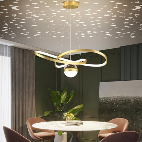 Aleaty Esstischlampe LED Modern Hängelampe mit Fernbedienung Pendellampe Wohnzimmer Modern 40W Sternenhimmel Konvergiert Kronleuchter Dimmbare Hängeleuchte Für Esszimmer Küche Wohnzimmer (Gold) von Aleaty