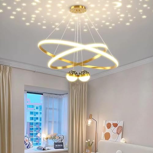 Aleaty LED Esstisch Pendelleuchte Dimmbar Modern Esstisch Hängeleuchte Esszimmer Hängelampe mit Fernbedienung Design Büro Kronleuchter Küchen LED Deckenleuchten (Gold, 2-Ringe (40+60cm)) von Aleaty