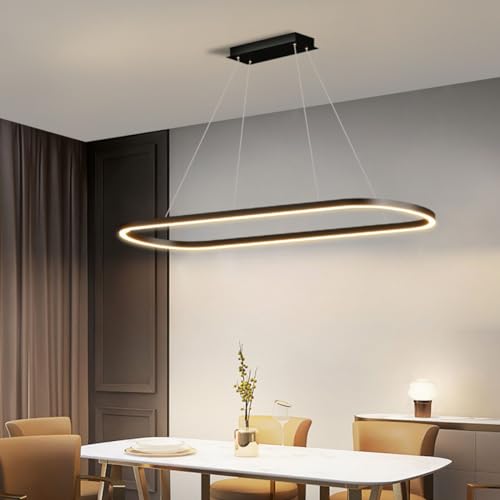 Aleaty LED Esstisch Pendelleuchte Modern ‎Ovales Desig Büro Hängeleuchte dimmbar mit Fernbedienung Pendellampe hoehenverstellbar Deckenlampe für Büro Esstisch Arbeitszimmer (Schwarz, L100cm) von Aleaty
