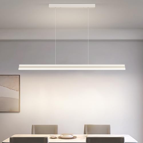 Aleaty LED Esstisch Pendelleuchte Moderne Dimmbare Hängeleuchte Mit Fernbedienung 3000K-6000K Linear Design Höhenverstellbar Küchenlampe Hängend Hängelampe Für Büro Esszimmer Küche (Weiß, L150cm) von Aleaty