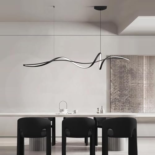 Aleaty LED Esstisch Pendelleuchte Moderne kreativ Hängelampe Dimmbar Wellenförmig Design Kronleuchter mit Fernbedienung höhenverstellbar Innen Beleuchtung für Küche Büro Wohnzimmer (Schwarz, L140cm) Aleaty LED Esstisch Pendelleuchte Moderne kreativ Hängelampe Dimmbar Wellenförmig Design Kronleuchter mit Fernbedienung höhenverstellbar Innen Beleuchtung für Küche Büro Wohnzimmer (Schwarz, L140cm) von Aleaty