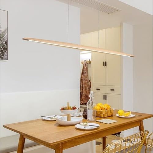 Aleaty LED Holz Hängeleuchte Esstisch Pendelleuchte 3000-6000K Dimmbare mit Fernbedienung Tisch Hängelampe Höhenverstellbar Modernes Geradliniges Design Wohnzimmerlampe Hängend (Holz, L100cm) von Aleaty