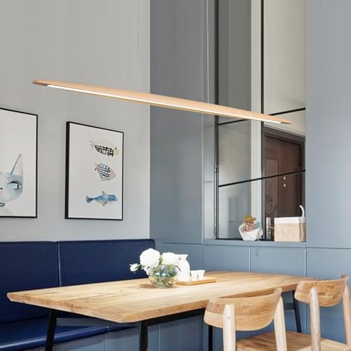 Aleaty LED Holz Hängeleuchte Esstisch Pendelleuchte 3000-6000K Dimmbare mit Fernbedienung Tisch Hängelampe Höhenverstellbar Modernes Geradliniges Design Wohnzimmerlampe Hängend (Holz, L130cm) von Aleaty