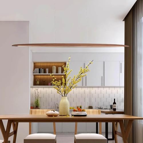 Aleaty LED Holz Hängeleuchte Esstisch Pendelleuchte 3000-6000K Dimmbare mit Fernbedienung Tisch Hängelampe Höhenverstellbar Modernes Geradliniges Design Wohnzimmerlampe Hängend (Pfirsichholz, L150cm) von Aleaty