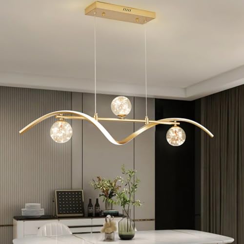 Aleaty LED-Kronleuchter Dimmbar Pendelleuchte Gold Esszimmerleuchte Glaskugeln Lampenschirm Hängelampe mit Fernbedienung Höhenverstellbar LED Moderne Hängelampe Wohnzimmerlampe von Aleaty