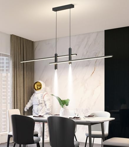 Aleaty LED Pendelleuchte Dimmbar Pendellampe mit Fernbedienung Esstisch Esszimmer Lampen Höhenverstellbar mit Fernbedienung Wohnzimmer Hängend Kronleuchter Lampe Büro Lampe (Schwarz, L90cm) von Aleaty