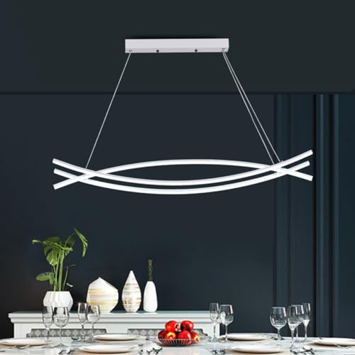 Aleaty LED Pendelleuchte Dimmbar Wohnzimmer Hängelampe Modern Esstisch Hängeleuchte mit Fernbedienung im Wellenförmig Design höhenverstellbar Innen Beleuchtung (Weiss, L100cm) von Aleaty