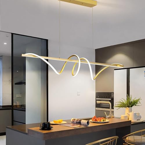 Aleaty LED Pendelleuchte Esstisch Hängelampe Moderne Hängeleuchte Dimmbar mit Fernbedienung Pendellampe Höhenverstellbar Hängelampe für Büro Esszimmer Wohnzimmer Küche (Gold, L120cm) von Aleaty