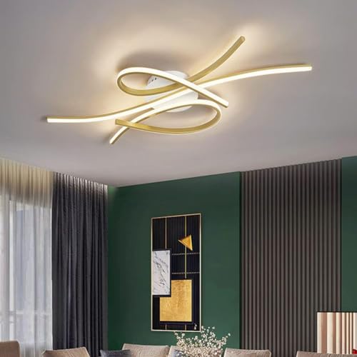 Aleaty Modern LED Deckenleuchte Wohnzimmer Pendelleuchten Esszimmerlampen Dimmbar Schlafzimmer Deckenlampe Innenbeleuchtung Decken Lampe Kreative Design Kronleuchter (Gold, L100cm) von Aleaty