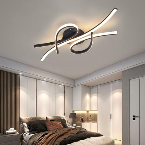 Aleaty Modern LED Deckenleuchte Wohnzimmer Pendelleuchten Esszimmerlampen Dimmbar Schlafzimmer Deckenlampe Innenbeleuchtung Decken Lampe Kreative Design Kronleuchter (Schwarz, L80cm) von Aleaty