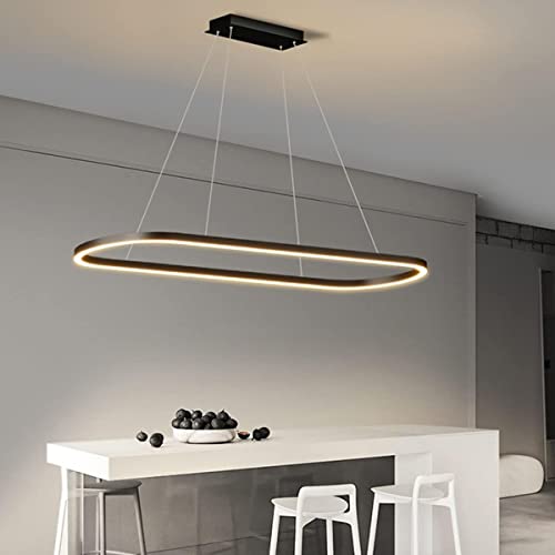 Aleaty Modern ovales desig Esstisch Hängeleuchte LED Büro Pendelleuchte Dimmbar mit Fernbedienung Pendellampe Hoehenverstellbar Deckenlampe für Büro Esstisch Arbeitszimmer (Schwarz, L‎100cm) von Aleaty