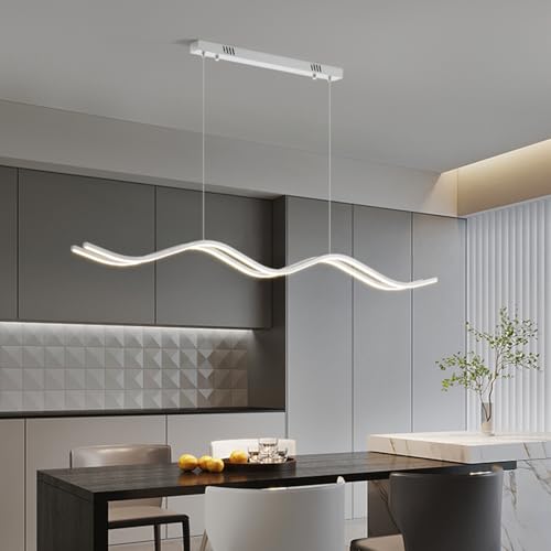 Aleaty Moderne Dimmbar Pendelleuchte LED Wave Hängelampe mit Fernbedienung Memory-Funktion Pendellampe Höhenverstellbar Kronleuchter Wohnzimmer Esszimmerlampen (Weiß, L100cm) von Aleaty