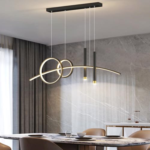 Aleaty Moderne Esstisch-Pendelleuchte LED Dimmbare Esstischlampe Hängend mit Fernbedienung Pendellampe Höhenverstellbar Kronleuchter Lampe für Wohnzimmer Esszimmer Küche Büro (Schwarz) von Aleaty