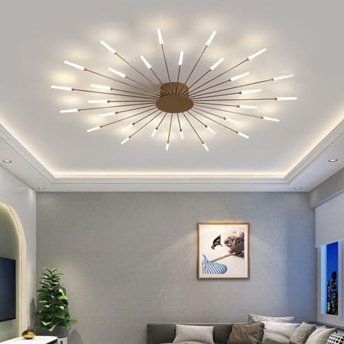 Aleaty Moderne LED-Deckenleuchte Dimmbar 42 Köpfe Unterputz-Deckenlampe Acryl-Lampenschirm-Kronleuchter für Esszimmer Schlafzimmer Wohnzimmer 3000-6000K Feuerwerk Licht (Gold, 30 Lampenköpfe) von Aleaty