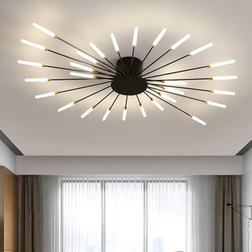 Aleaty Moderne LED-Deckenleuchte Dimmbar 42 Köpfe Unterputz-Deckenlampe Acryl-Lampenschirm-Kronleuchter für Esszimmer Schlafzimmer Wohnzimmer 3000-6000K Feuerwerk Licht (Schwarz, 28 Lampenköpfe) von Aleaty