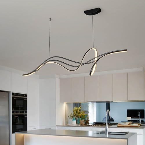 Aleaty Moderne LED Kronleuchter Spirale Hängelampe und atmosphärisch Bar- und Esszimmer Hängeleuchte minimalistische Pendelleuchte Höhenverstellbar Moderne Linear Design Pendellampe (Schwarz, L140cm) von Aleaty