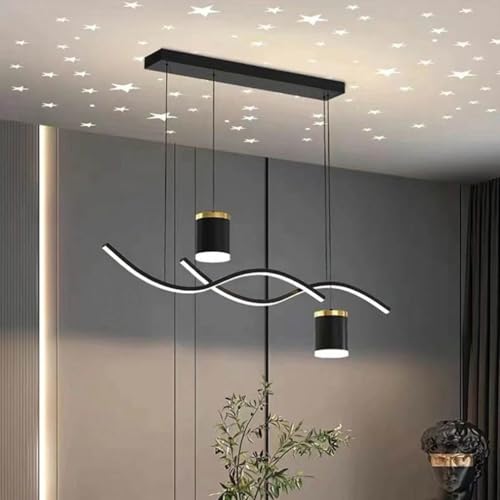 Aleaty Moderne LED Pendelleuchte Esstisches Hängelampe 68W Sternenhimmel Konvergiert Kronleuchter Dimmbare Hängeleuchte mit Fernbedienung Esszimmerlampe 90cm Höhenverstellbar (Schwarz) von Aleaty
