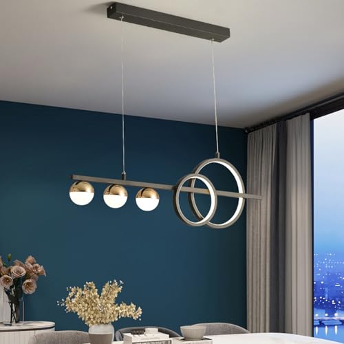 Aleaty Modernes Design LED Hängelampe LED Pendelleuchte esszimmer Wohnzimmer Lampen Dimmbare Mit Fernbedienung Küchenlampe Höhenverstellbar Pendellamp Einstellbares Deckenlampe (‎Schwarz, L80cm) von Aleaty