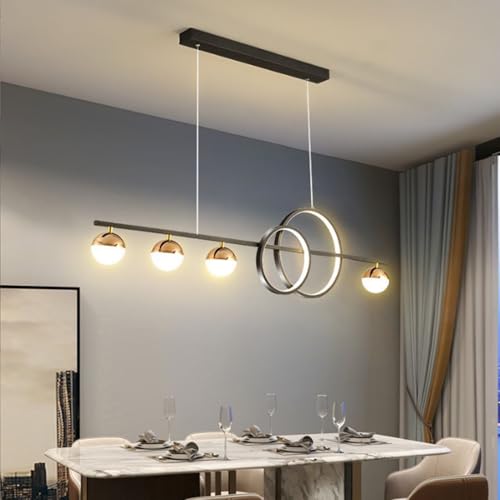 Aleaty Modernes Design LED Hängelampe LED Pendelleuchte esszimmer Wohnzimmer Lampen Dimmbare Mit Fernbedienung Küchenlampe Höhenverstellbar Pendellamp Einstellbares Deckenlampe (‎Schwarz, L95cm) von Aleaty