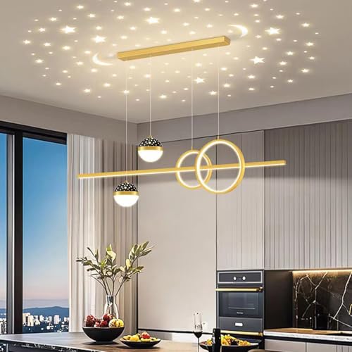 Esstisch LED Pendelleuchte Dimmbare LED Hängeleuchte Moderne Pendellampe Höhenverstellbar Designer Hängeleuchte Dimmbar Mit Fernbedienung Hängelampe Wohnzimmer Esstisch Küchen Lampen (Gold, 120cm) von Aleaty