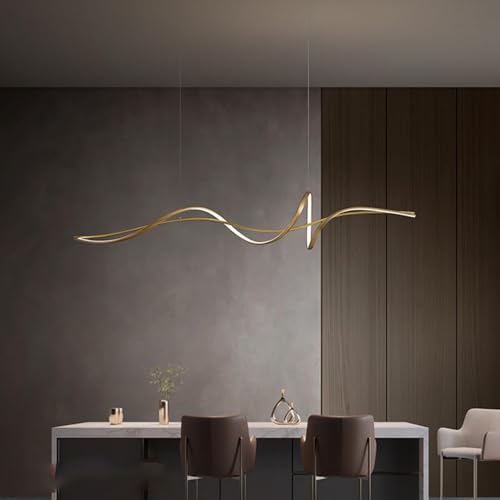 LED Dimmbare Pendelleuchte Esstisch Moderne Hängelampe Spiral Design Hängeleuchte Esszimmer Esstischlampe mit Fernbedienung Esszimmerlampe für Wohnzimmer Küche Büro Hängend Lampe (Gold, L120cm) von Aleaty