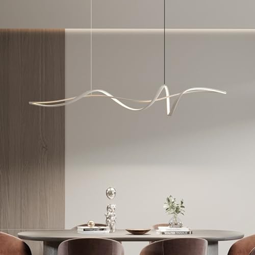 LED Dimmbare Pendelleuchte Esstisch Moderne Hängelampe Spiral Design Hängeleuchte Esszimmer Esstischlampe mit Fernbedienung Esszimmerlampe für Wohnzimmer Küche Büro Hängend Lampe (Weiß, L120cm) von Aleaty