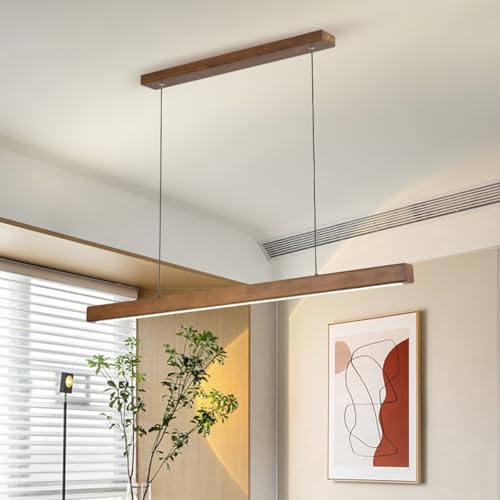 LED Lineare Pendelleuchte Esszimmer aus Holz Hängelampe Modern Dimmbar Esszimmerlampe mit Fernbedienung Küchenlampe Höhenverstellbar Holzlampe für Esszimmer Wohnzimmer Küche (Pfirsichholz, L80cm) von Aleaty