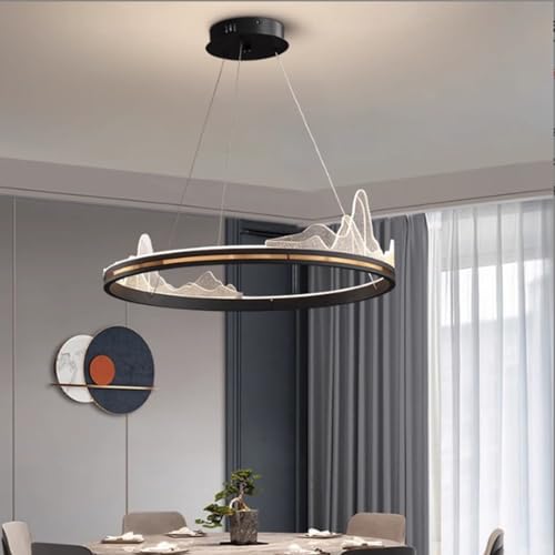 LED Metall ring Kronleuchter Moderne Esstisch Hängelampe Dimmbar mit Fernbedienung Hängeleuchte Küchen Hängend Leuchte Kreative Pendellampe für Teetisch Deko Deckenlampe (Schwarz, Ø60cm) von Aleaty